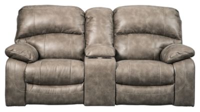 Signature Design by Ashley® Dunwell Driftwood Power Reclining Loveseat with Console and Adjustable Headrest