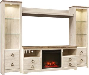 Signature Design by Ashley® Willowton 4-Piece Whitewash Entertainment Center with Electric Fireplace