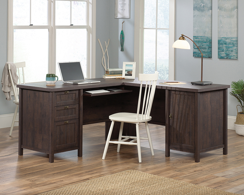 sauder costa l shaped computer desk in chalked chestnut