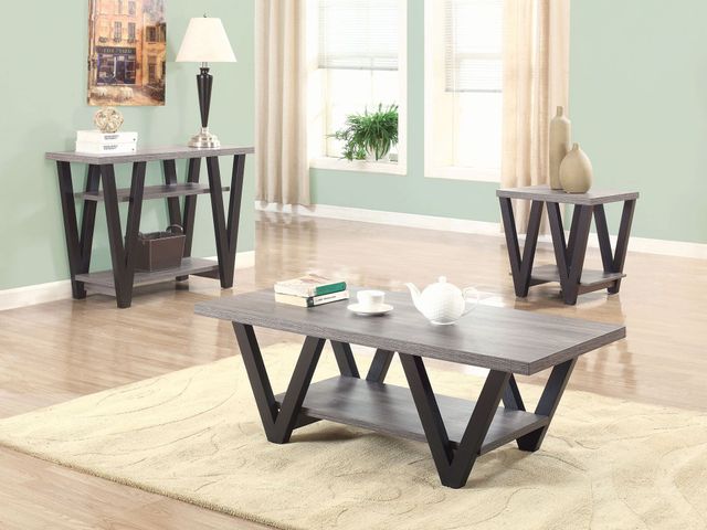Coaster® Stevens Black/Antique Grey V-Shaped Sofa Table-2