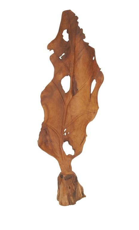 Uma Home Brown Teak Wood Natural Leaf Sculpture-0