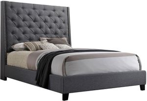Crown Mark Chantilly Grey Queen Upholstered Panel Bed