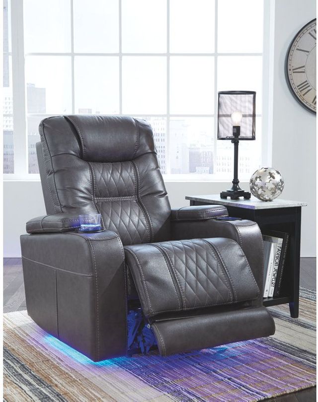 a blue leather recliner to relax in