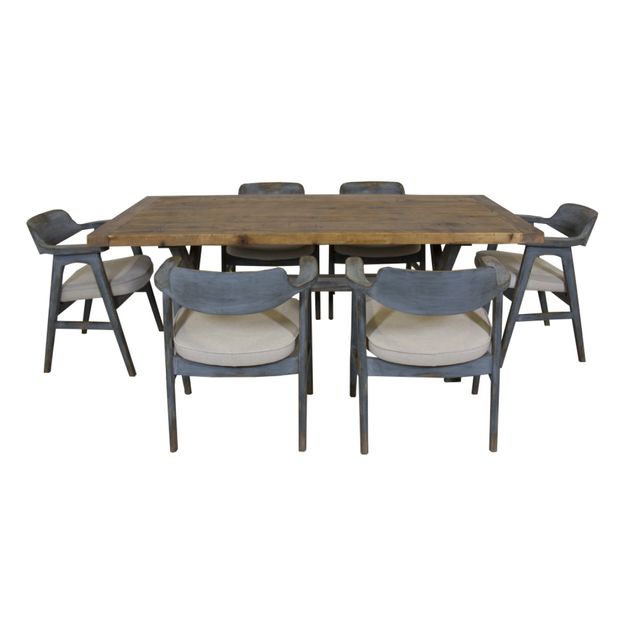Nest Home Collections Mimi Natural Blue Dining Table & Six Wagner Chairs-0