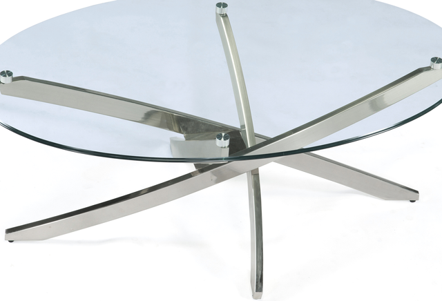 Magnussen Home® Zila Glass Top Oval Cocktail Table with Brushed Nickel Base-2