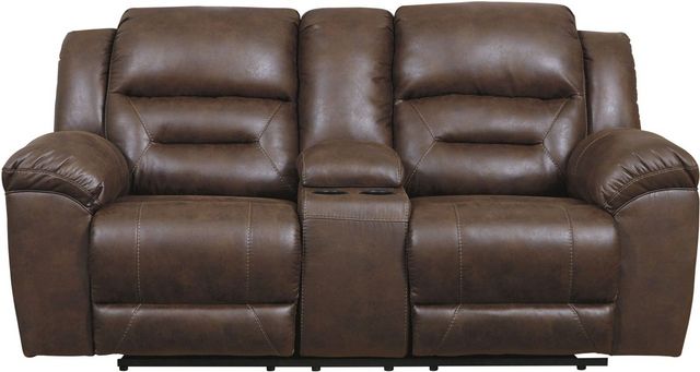 Signature Design by Ashley® Stoneland Chocolate Double Reclining Console Loveseat 1