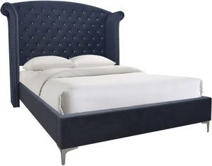 Crown Mark Lucinda Dark Grey Queen Upholstered Panel Bed