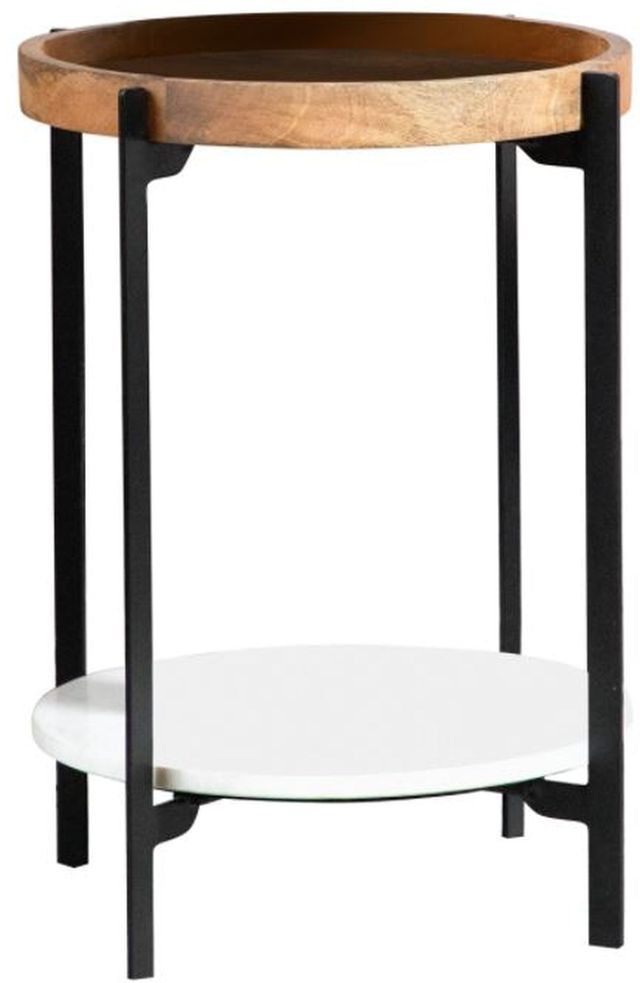 Coaster® Adhvik Natural/Black Round Accent Table with Marble Shelf ...