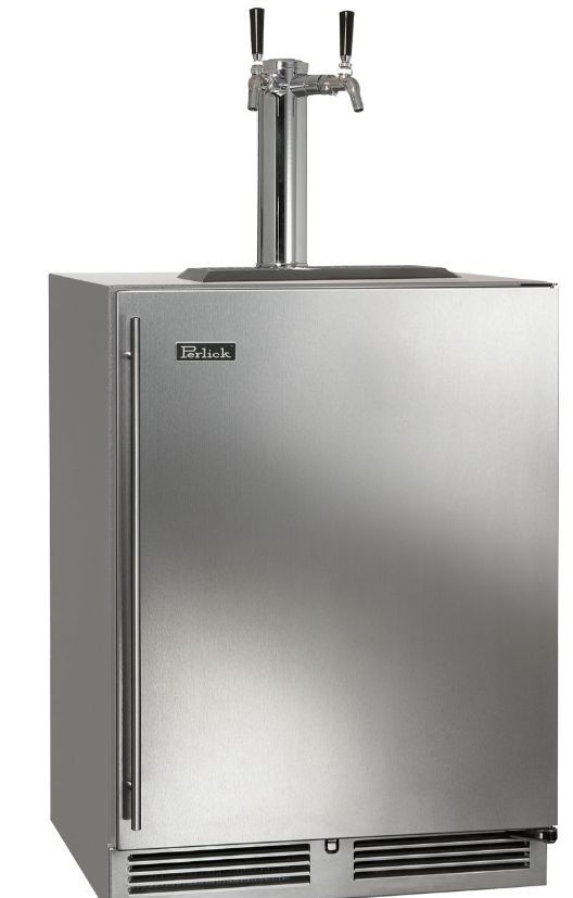 Perlick® C-Series 24" Panel Ready/Stainless Steel Beverage Dispenser Solid Door with 2 Faucets-1