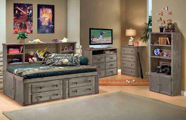 Trendwood Inc Bunkhouse Cheyenne Driftwood Twin Youth Bed With Underdresser Timberline Home 