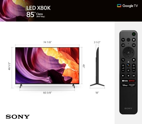 Sony® X80K 85" 4K Ultra HD LED Smart Google TV 2
