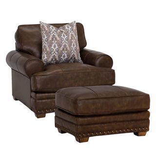 Franklin Tula Leather Brown Chair and a Half with Ottoman