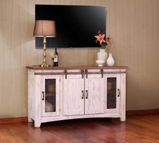 International Furniture Direct Pueblo White 60" Distressed TV Console