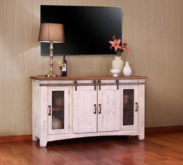 International Furniture Direct Pueblo White 60" Distressed TV Console-0