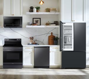 SAMSUNG 4 Piece Kitchen Package with a 30 cu. ft. 3-Door French Door refrigerator with Beverage Center and Dual Ice Maker PLUS a FREE $100 Furniture Gift Card!