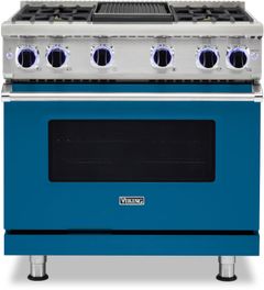 Viking® 7 Series 36" Alluvial Blue Pro Style Liquid Propane Range with 12" Reversible Griddle