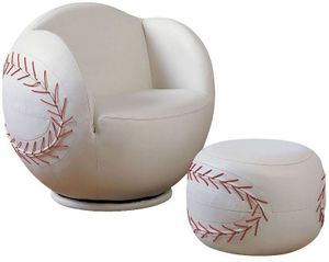 ACME Furniture All Star 2-Piece White Baseball and Glove Chair and Ottoman Set