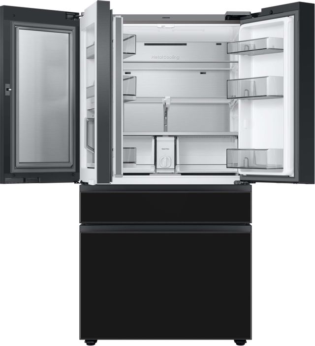 Samsung Bespoke 23 Cu. Ft. Charcoal Glass/Custom Panel Ready French Door Refrigerator with Family Hub™ 5