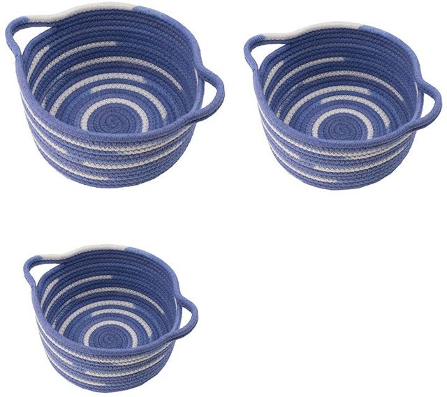 A & B Home 3-Piece Blue/White Cotton Baskets-0