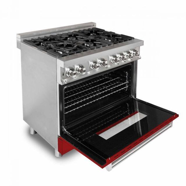 ZLINE 36" Stainless Steel/Red Gloss Pro Style Dual Fuel Range 1