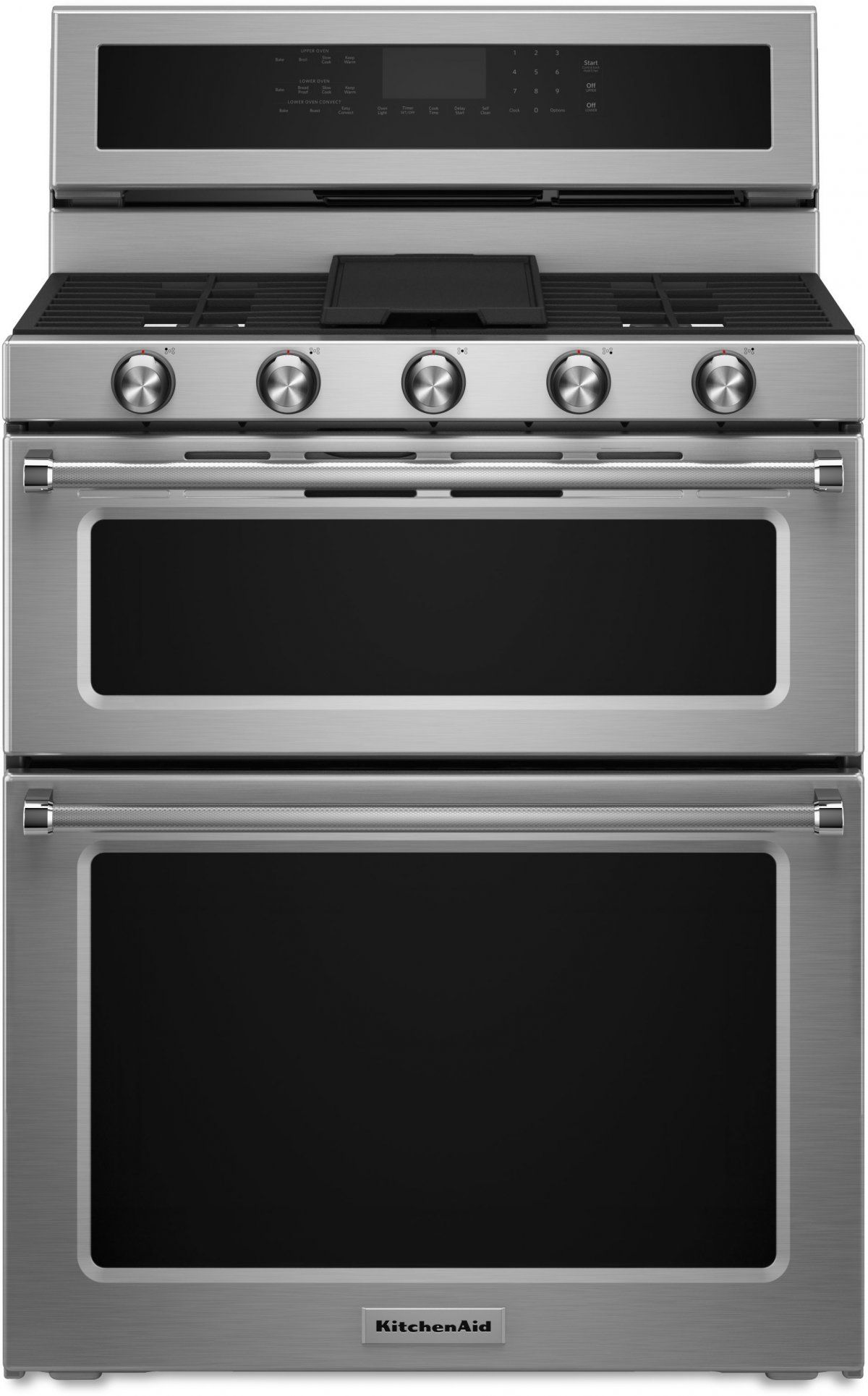 KitchenAid® 30" Stainless Steel Free Standing Dual Fuel Double Oven Range-KFDD500ESS