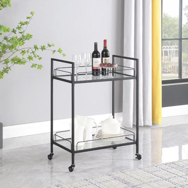 Coaster® Clear and Black Serving Cart with Glass Shelves  3