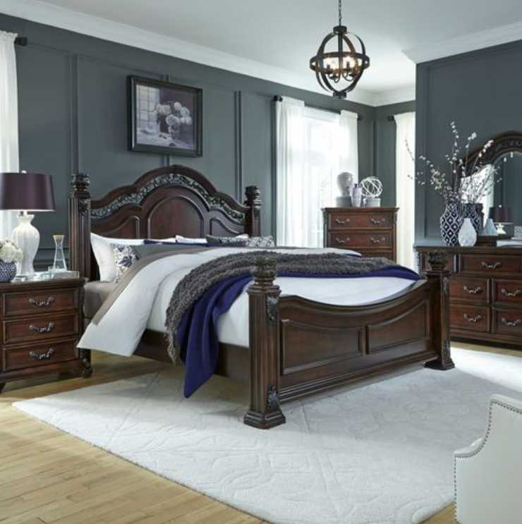 Liberty Messina Estates Bedroom King Poster Bed, Dresser, Mirror, Chest, and Night Stand Collection