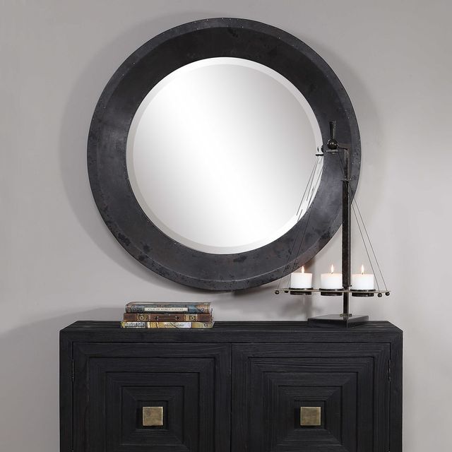 Uttermost® by John Kowalski Frazier Oxidized Metal Round Industrial Mirror-3