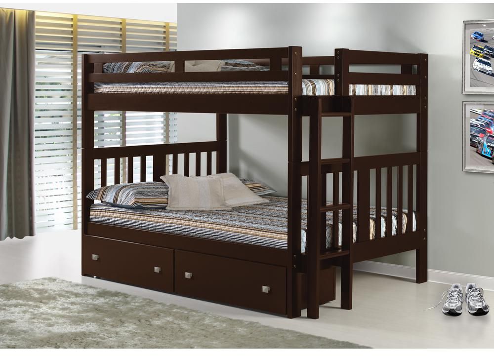 Donco Trading Company Honey Full/Full Mission Bunk Bed With Dual Under Bed Drawers