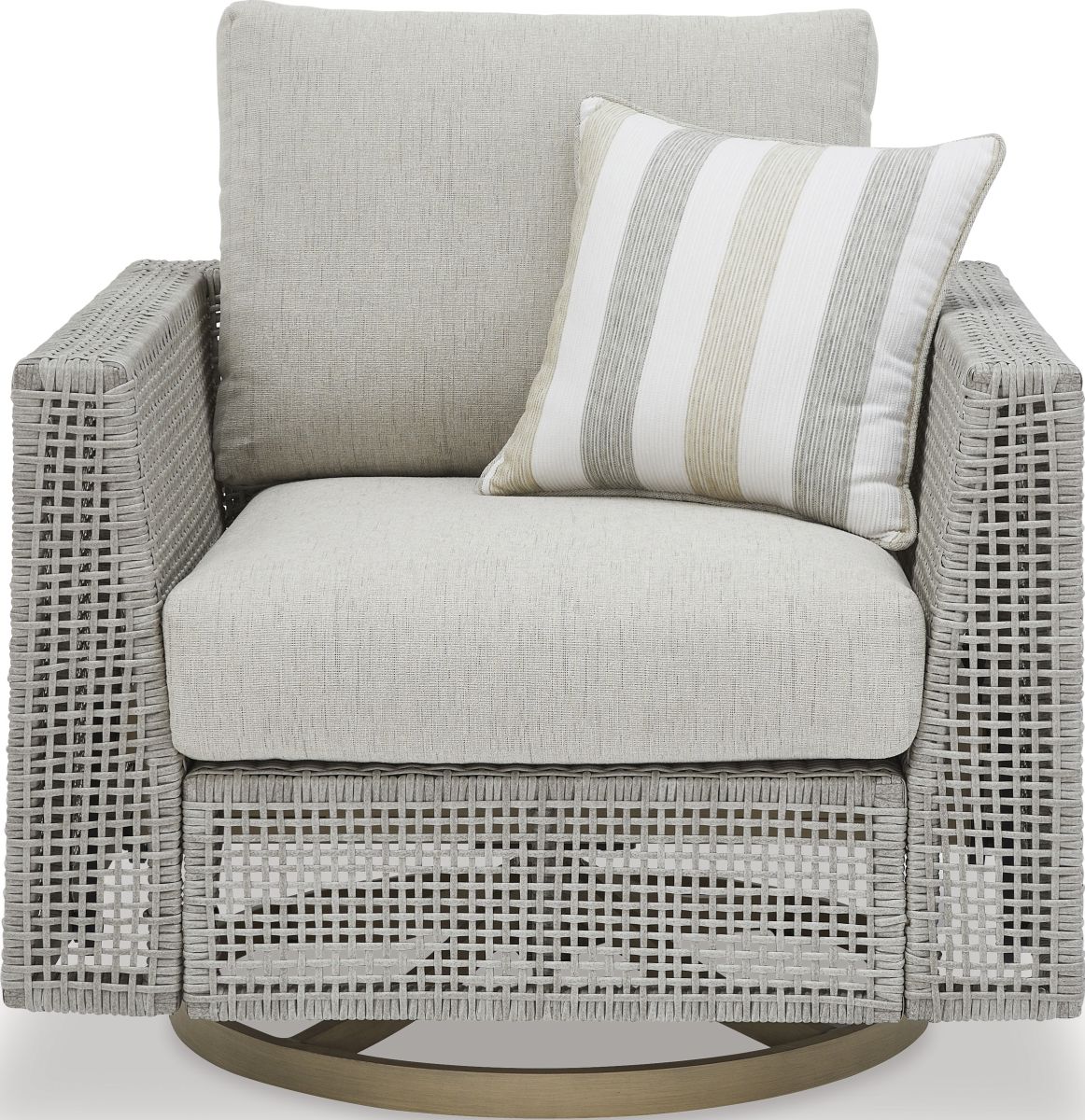 Signature Design by Ashley® Seton Creek Beige/Gray Wicker Outdoor Swivel  Lounge with Cushions