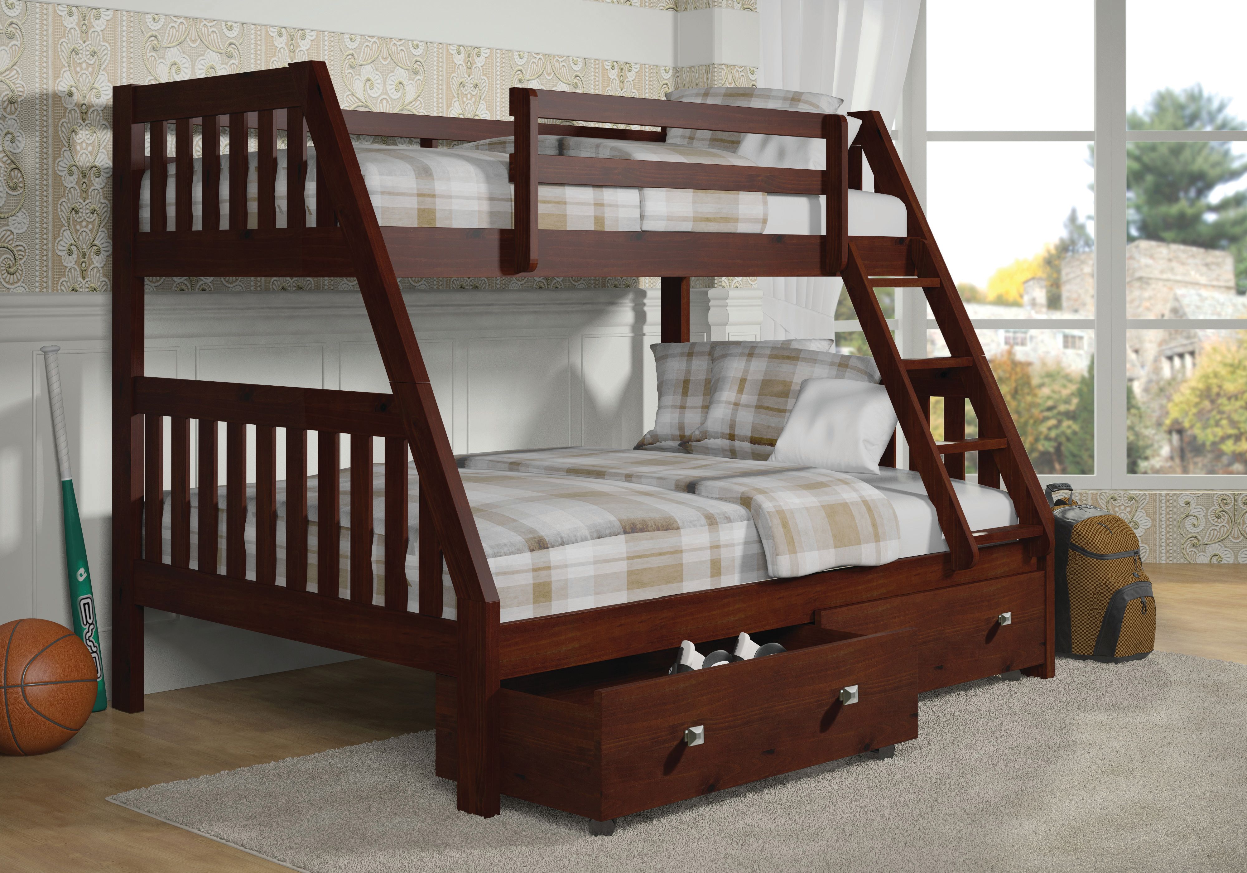 Donco Trading Company Mission Twin Over Full Bunk Bed With Under Bed Drawers