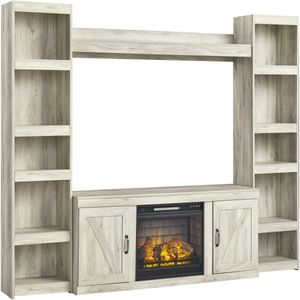Signature Design by Ashley® Bellaby 4-Piece Whitewash Entertainment Center with Electric Fireplace Insert and Shelves