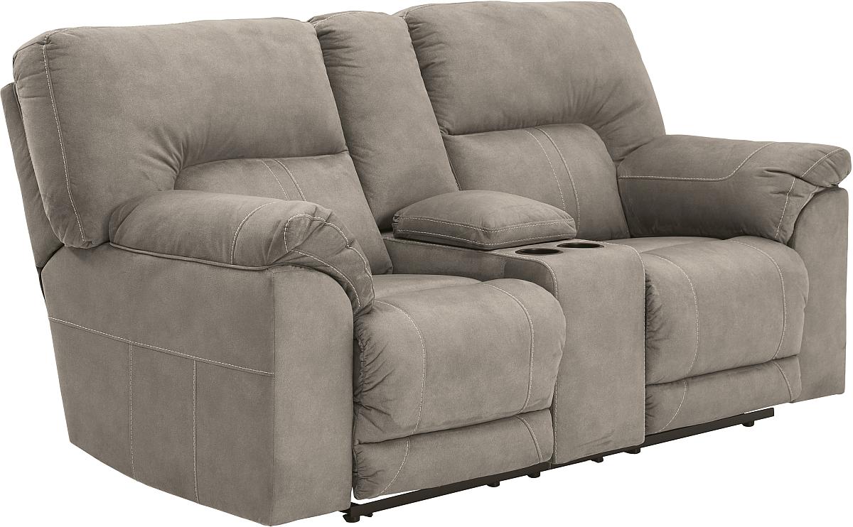 Benchcraft® Cavalcade Slate Reclining Loveseat with Console