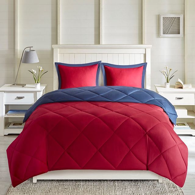 Olliix by Madison Park Essentials Larkspur Red and Navy Twin/Twin XL 3M  Scotchgard Reversible Down Alternative Comforter Set, Big Sandy Superstore