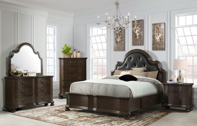 Elements International Avery 3 Piece Walnut King Upholstered Bedroom Set 0