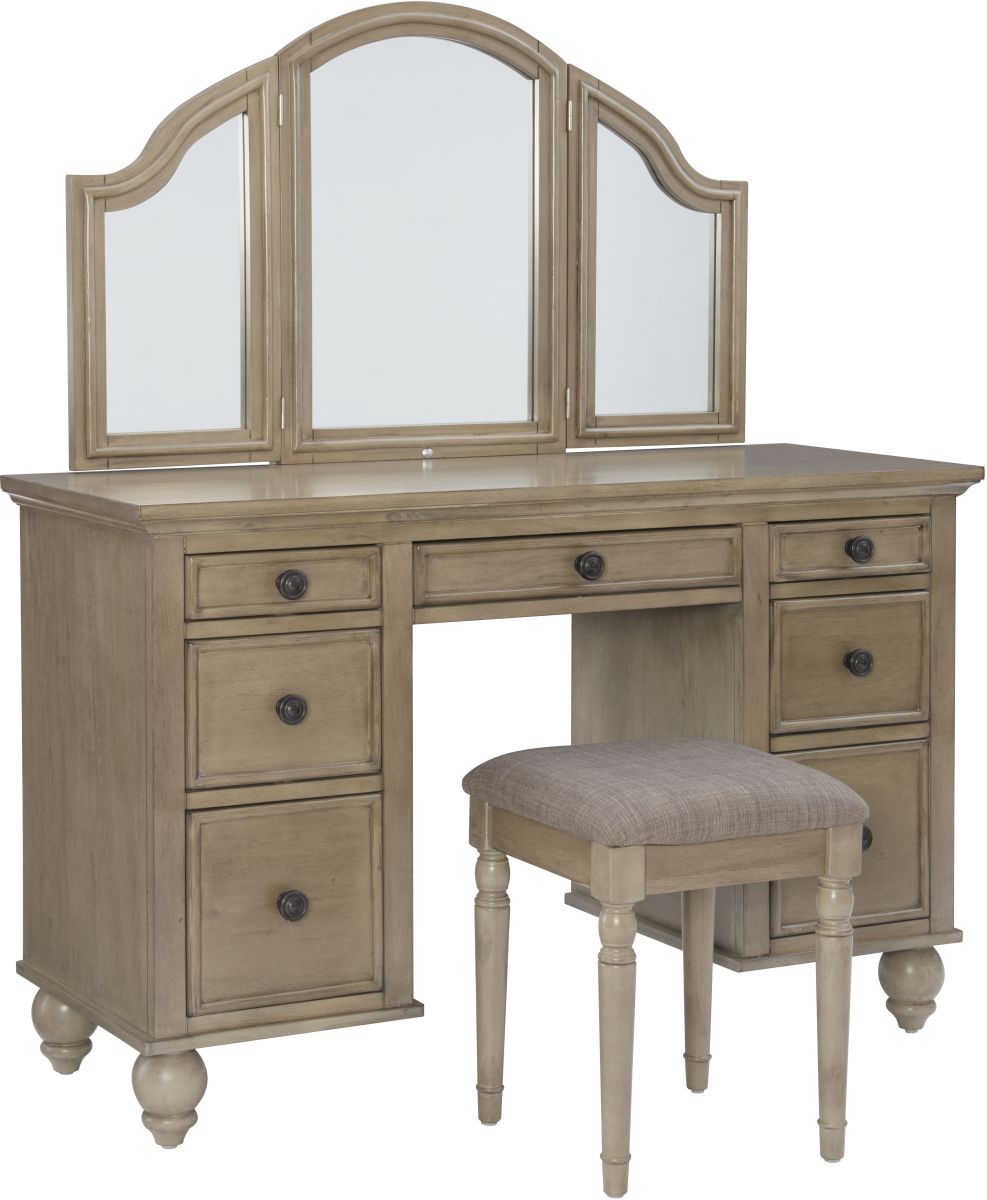 Powell® Pattan Warm Taupe/Dolphin Grey Vanity and Bench