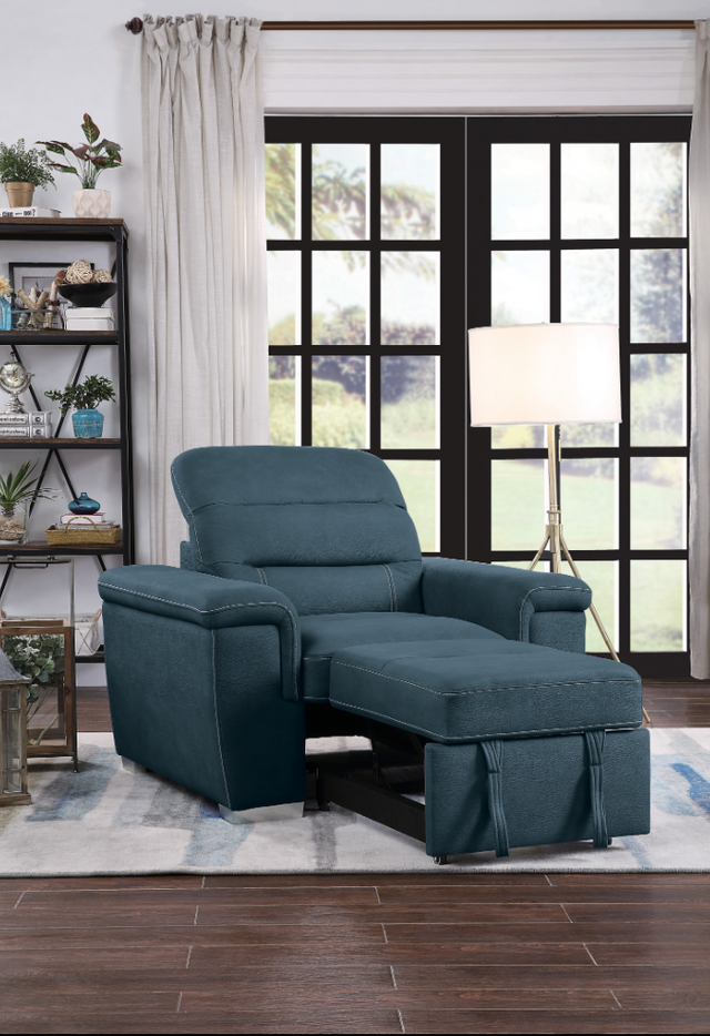 Homelegance Alfio Blue Chair With Pull-Out Ottoman 4