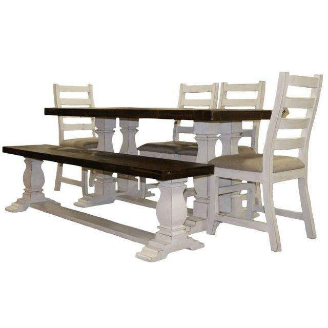 Million Dollar Rustic 6' Pine Island Pedestal Dining Table, Bench, and Chairs Set 0