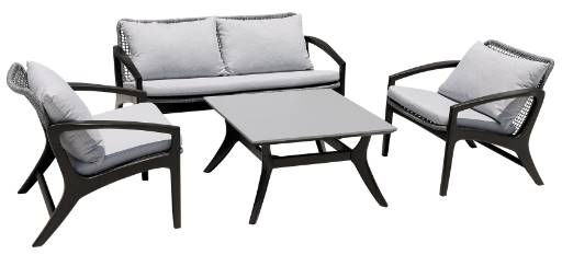 Armen Living Brighton 4-Piece Dark Eucalyptus/Grey/White Outdoor Patio Seating Set