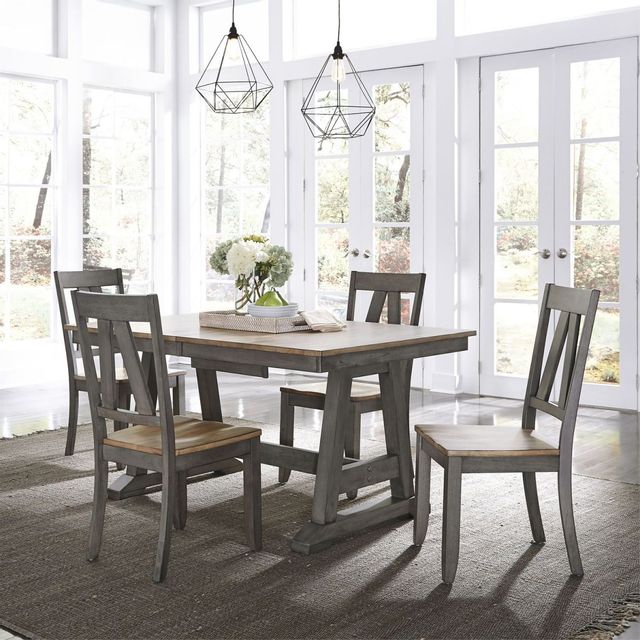 Liberty Furniture Lindsey Farm Gray and Sandstone 5 Piece Trestle Table Set-0