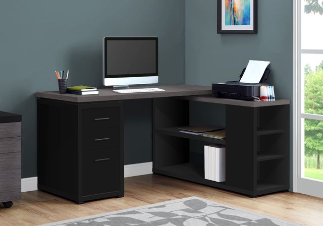 Computer Desk, Home Office, Corner, Left, Right Set-Up, Storage Drawers,  80L, L Shape, Work, Laptop, Metal, Laminate, Black, Grey, Contemporary,  Modern, Big Sandy Superstore