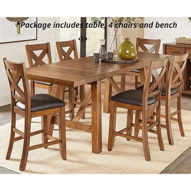 Acorn Cottage Brown Counter Height Table, 4 Counter Stools and Bench-0