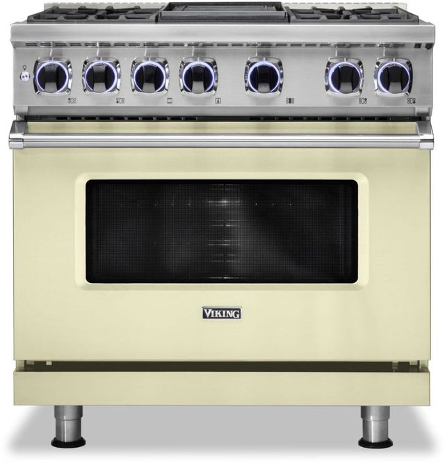 Viking® 7 Series 36" Vanilla Cream Pro Style Dual Fuel Natural Gas Range with 12" Reversible Griddle