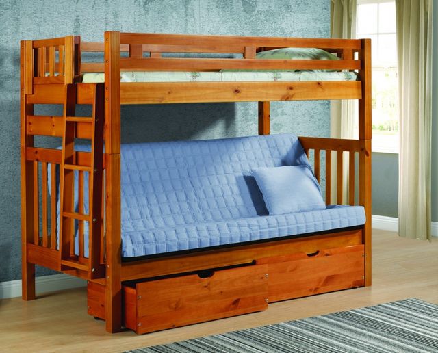 Donco Trading Company Honey Twin/Twin Mission Futon Bunk Bed-0