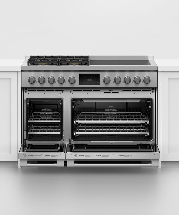 Fisher & Paykel Series 9 48" Stainless Steel with Black Glass Pro Style Dual Fuel Range 3
