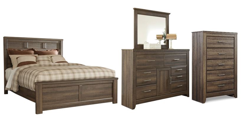 Signature Design By Ashley® Juararo 4-Piece Dark Brown Queen Panel Bed ...