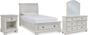 Signature Design by Ashley® Robbinsdale 4-Piece Antique White Twin Sleigh Storage Bed Set