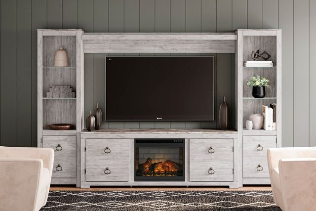 Signature Design by Ashley® Willowton 4-Piece Whitewash Entertainment Center with Electric Infrared Fireplace Insert-2