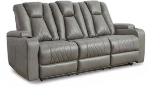 Signature Design by Ashley® Mancin Gray Reclining Sofa with Drop Down Table
