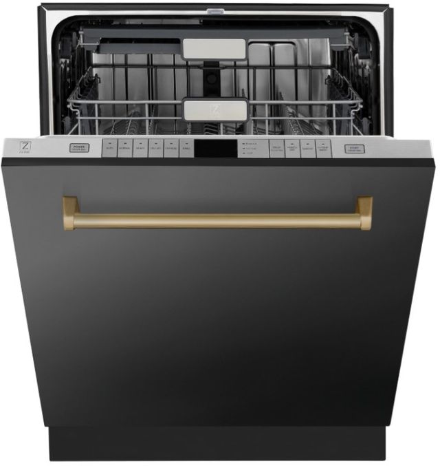 Zline Autograph Edition 24" Black Stainless Steel with Champagne Bronze Handle Built In Top Control Dishwasher 1